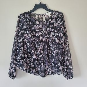 LOFT Floral Ruffle Front Blouse Large Petite